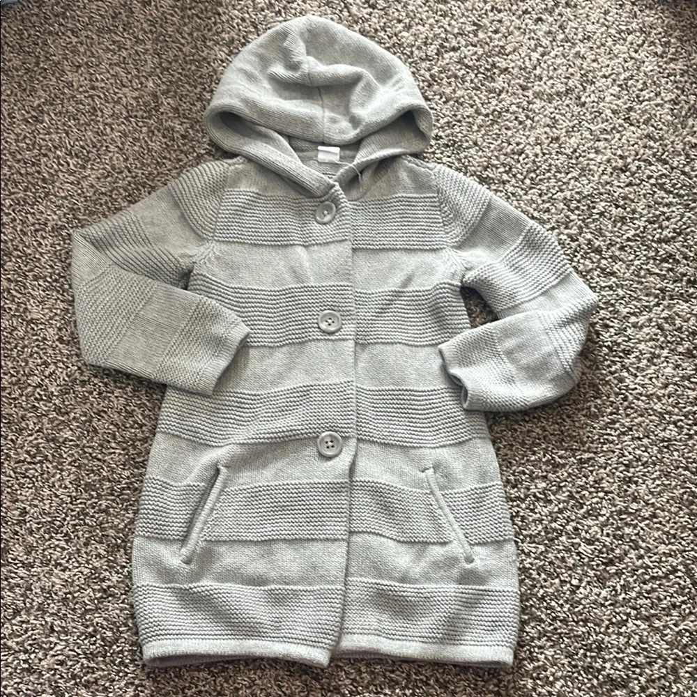 GAP Toddle Girl Light Gray Button Up Hooded Coat Jacket
